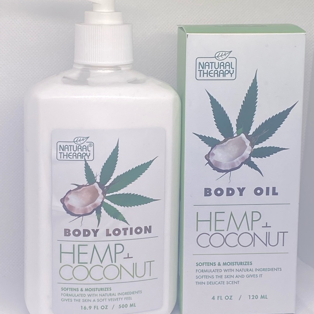 Natural Therapy HEMP & Coconut Body Oil 4 fl. oz. and Body Lotion 16.9 fl. oz.